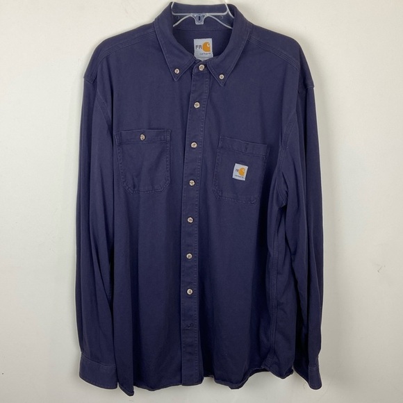 Carhartt Men's Flame-Resistant Long Sleeve Twill Pocket Shirt Dark Navy Sz XL - Picture 4 of 12